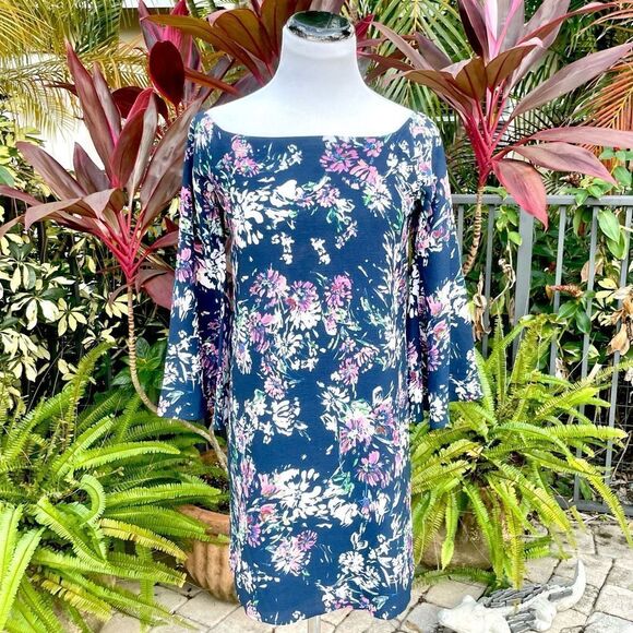 Aqua Floral Boat Neck Mini Dress - Picture 2 of 7